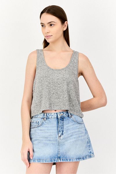 aerie Women Scoop Neck Sleeveless Heather Tank Top, Grey
