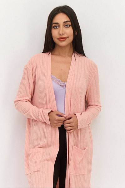 Brave Soul Women Textured Long Sleeves Robe, Pink