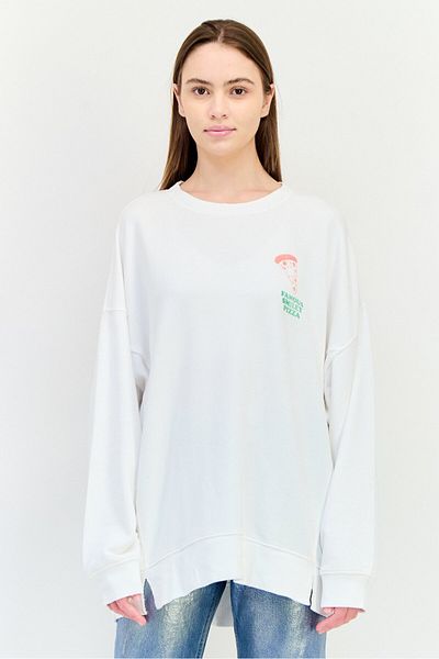 aerie Women Crew Neck Graphic Print Long Sleeve Sweatshirt, White