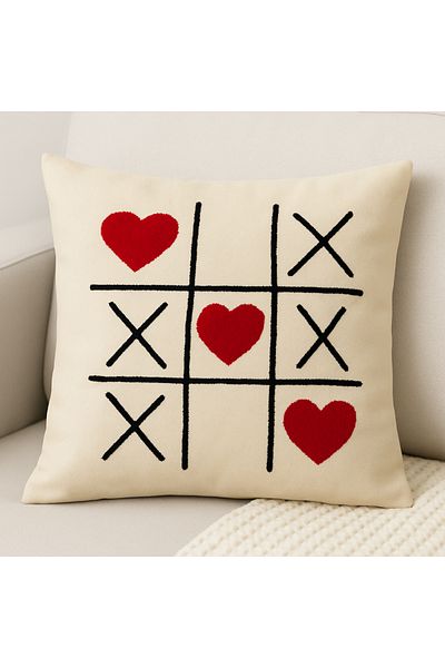 Rell Home Tic Tac Toe (Xox) Heart Embroidered Punch Decorative Pillow Case Throw Pillow Case