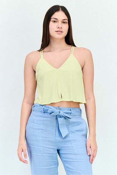 aerie Women Round Neck Sleeveless Textured Tank Top, Yellow