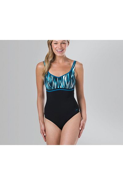 SPEEDO Women Contourluxe Printed Swimsuit, Black and Teal