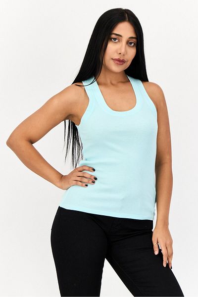 aerie Women U Neck Sleeveless Textured Tank Top, Mint Blue