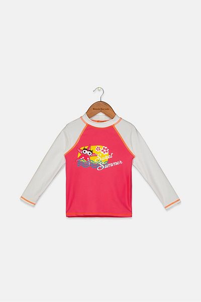 ARENA Toddler Girls Graphic Rash Guard, Pink and White