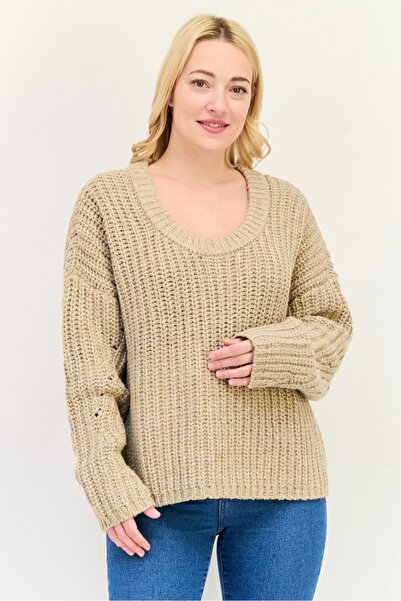 aerie Women Round Neck Crochet Sweater, Taupe