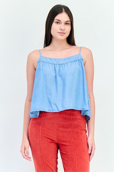 aerie Women Square Neck Sleeveless Solid Tank Top, Blue
