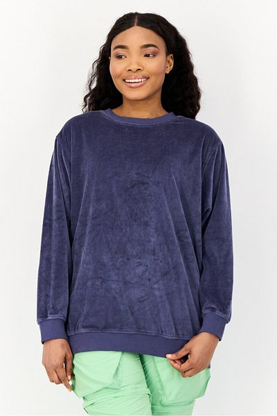 aerie Women Crew Neck Solid Long Sleeve Sweatshirt, Dusty Blue