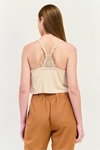 aerie Women V-Neck Sleeveless Textured Tank Top, Tan