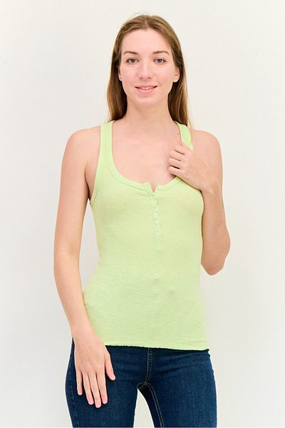 aerie Women Round Neck Sleeveless Ribbed Tank Top, Lime Green