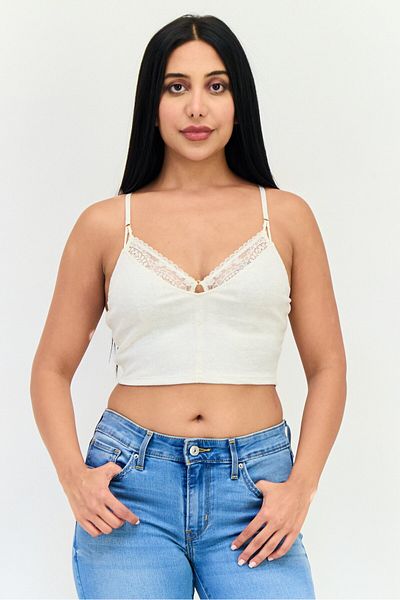 aerie Women V Neck Sleeveless Solid Tank Top, Off White