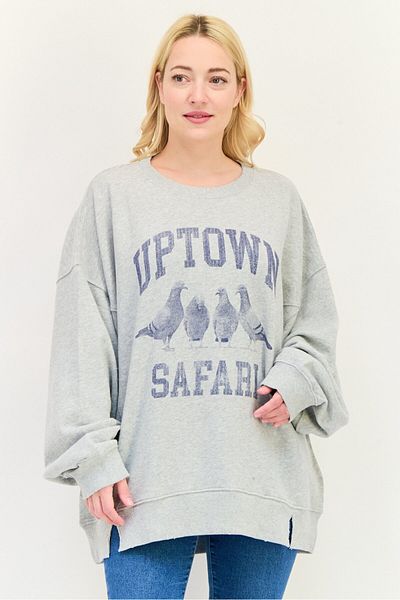 aerie Women Crew Neck Plain Sweaters, Grey