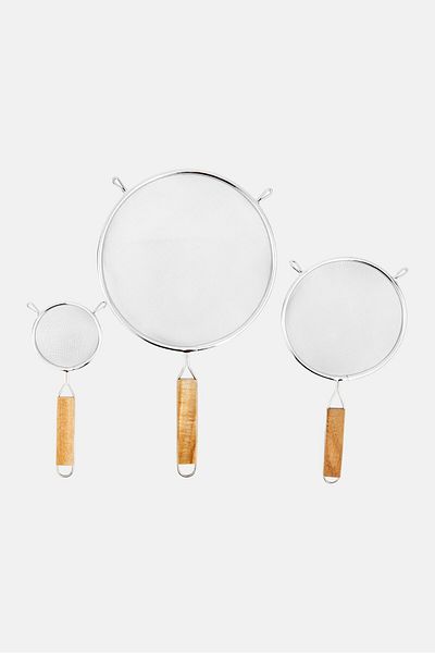 Muy Mucho 3 Pieces Different Sizes Stainless Steel Strainer, Silver/Brown