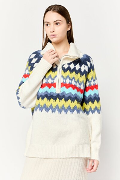 aerie سترة نسائية مخططة من تشينفور برقبة عالية، متعددة الألوان