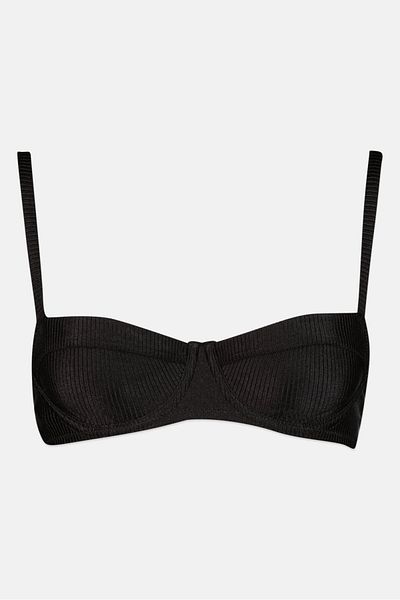 aerie Women Ribbed Non Padded Bikini Top, Black