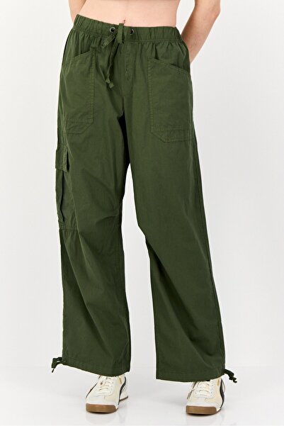 aerie Women Regular Fit Solid Cargo Pants,Dark Olive