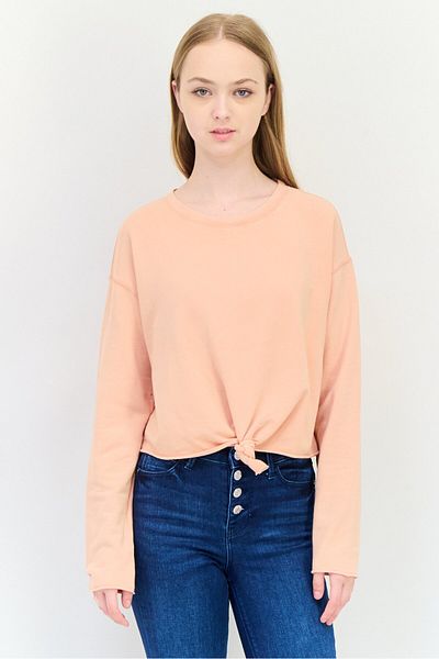 aerie Women Crew Neck Plain Tops, Peach