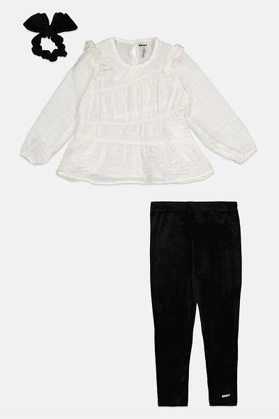 Dkny Kids Girl 2 Pcs Textured Long Sleeves Top And Bottom, Multicolor