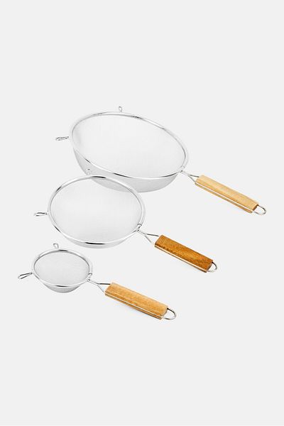 Muy Mucho 3 Pieces Different Sizes Stainless Steel Strainer, Silver/Brown