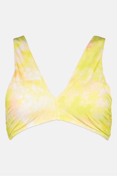 aerie Women Marble Print Padded Bikini Top, Lime Green