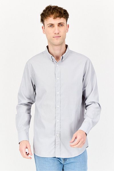 English Laundry Men Regular Fit Long Sleeve Pin Stripes Casual Shirt, Grey