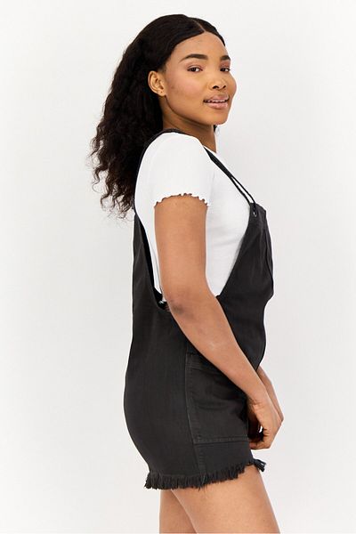 aerie Women Solid Fringed Detail Sleeveless Playsuit, Black