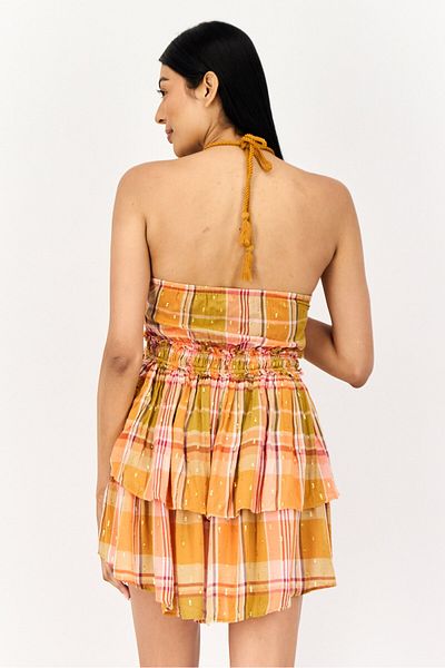 aerie Women Plain Ruffle Mini Dress, Orange
