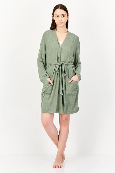 aerie Women Heather Open Front Belted Cardigan, Sage Green
