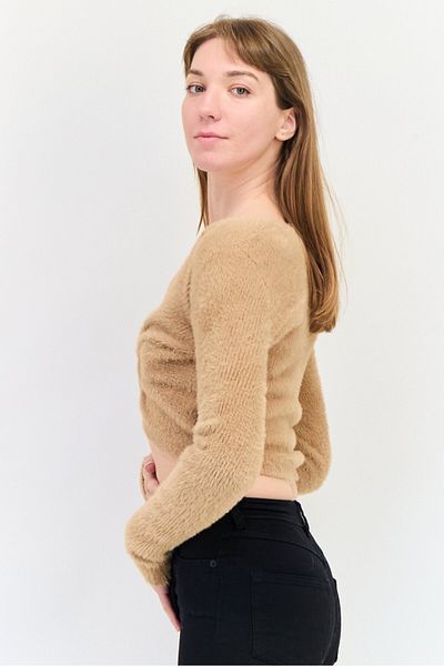 aerie Women V Neck Solid Twisted Sweater, Brown