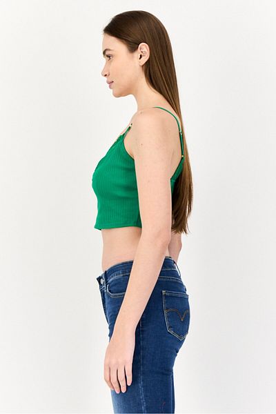 aerie Women V-Neck Sleeveless Textured Tank Top, Green