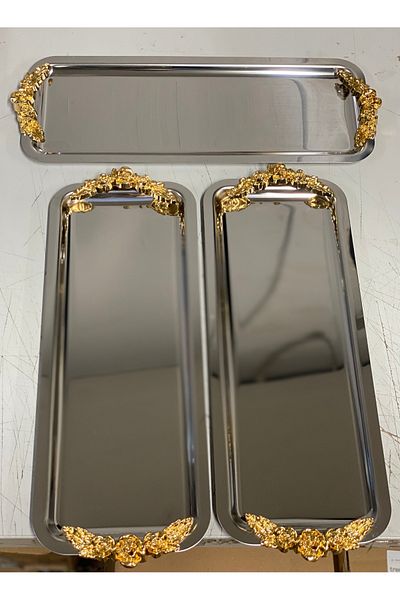 SEVA ÇELİK 3 Pcs Steel Rectangular Handle Model Service and Presentation Tray