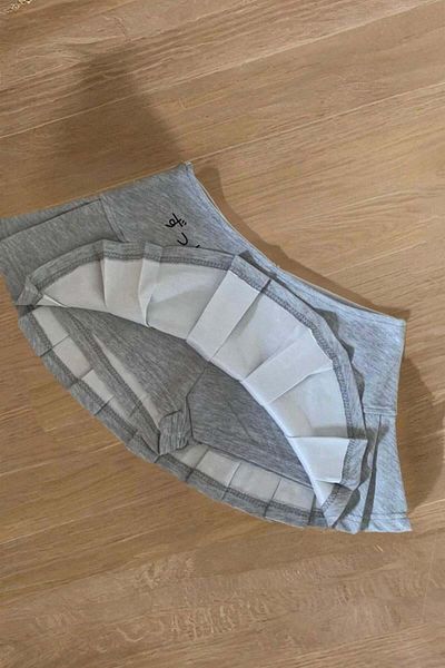 Köstebek Gray Pleated Fish and Cat Printed Micro Shorts Skirt