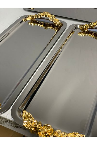 SEVA ÇELİK 3 Pcs Steel Rectangular Handle Model Service and Presentation Tray