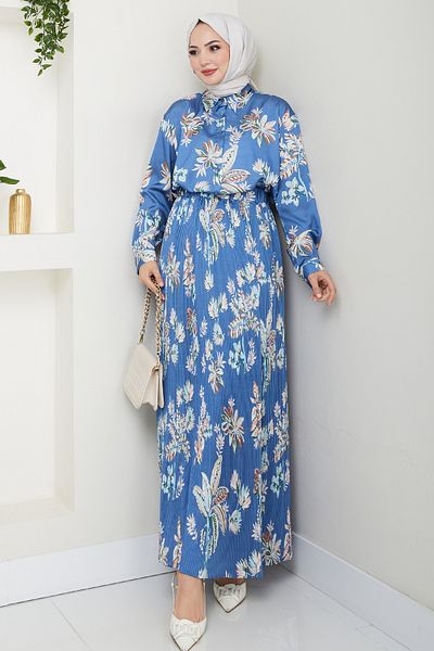 InStyle Set cu fustă plisată indigo cu flori din satin
