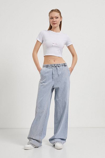 Arma Life Women's Elastic Waist Loose Ice Blue Baggy Jeans