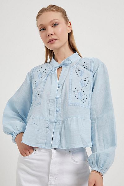 Arma Life Bluză crop albastră cu mâneci lungi pentru femei