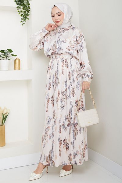 InStyle Σατέν Floral Καφέ Πλισέ Φούστα