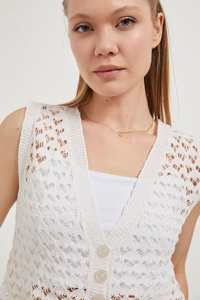 Arma Life Women's Openwork Summer Sleeveless Short White Crop Vest