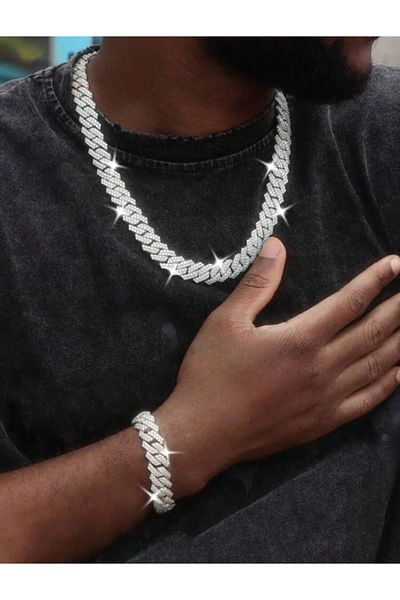 La Saade Cuban Chain Stone Chain Necklace-Bracelet Set