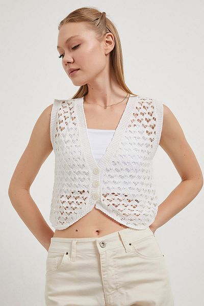 Arma Life Women's Openwork Summer Sleeveless Short White Crop Vest