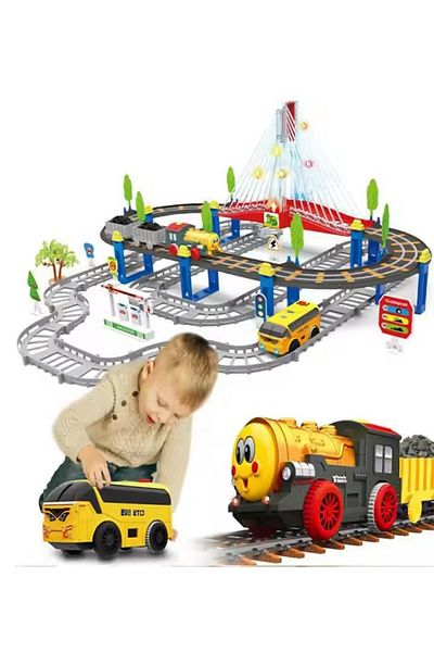 rexa Light and Music Colorful Slot Car Set Race Track Toys Train Railway Toy Bridge Track