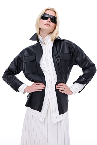 Perspective Dark Comfortable Fit Fake Sleeve Shirt Collar Black Color Women's Shirt