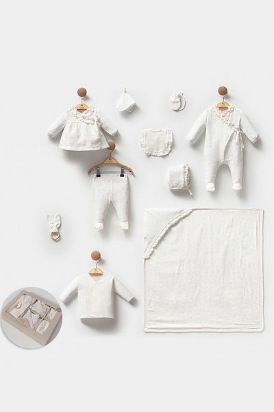 Cassiope Frilly Cotton Muslin Fabric Gift Boxed 10-Piece Newborn Baby Girl Hospital Release