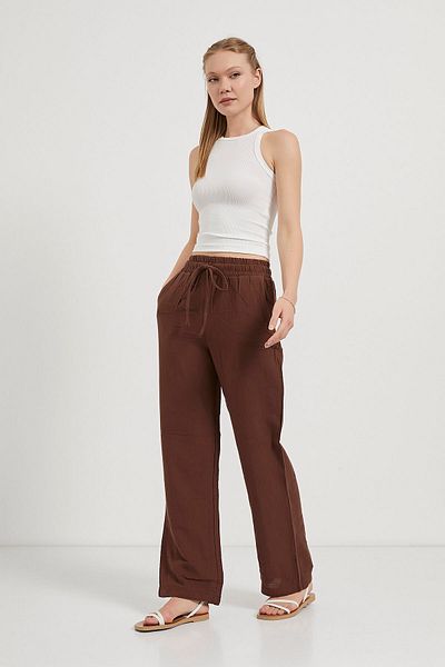 Arma Life Women's Elastic Loose Muslin Brown Palazzo Trousers