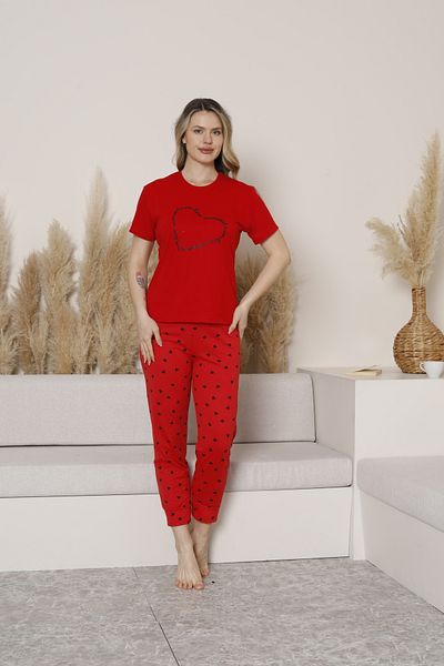 fames New Product Summer Pajama Set Women's 0 Collar Combed Cotton Fabric Red Heart Fames Pajama