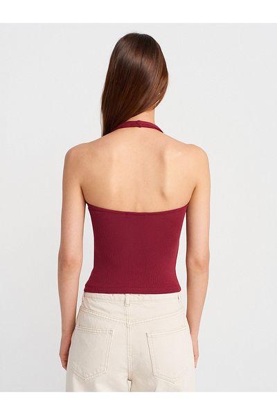 Dilvin 21052 Halter Neck Top-Light Burgundy