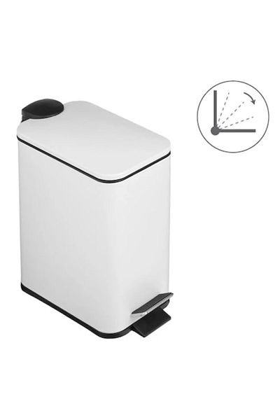 BREZIUM Metal trash bin with lid, 5L, rectangular with handle and pedal, detachable bucket, BREZIUM, white