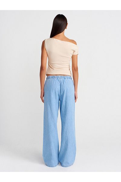 Dilvin 72007 Pantaloni subțiri din denim cu talie elastică-albastru