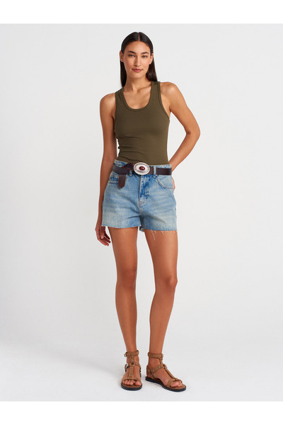 Dilvin 31805 Thick Strap Top-Khaki