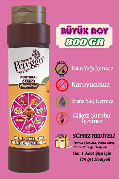 PEREGGO CHOCOLATE Portakal Aromalı Sos - Waffle, Pankek, Krep, Fondü, Pasta, Kruvasan, San Sebastian Sos 800gr