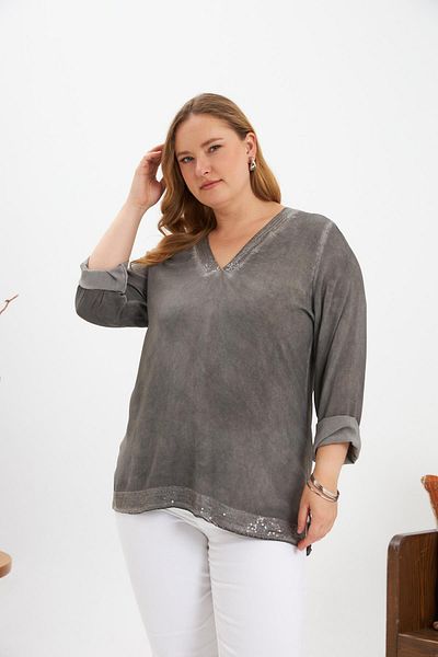 RMG Plus Size Sequin Detail Blouse Smoked